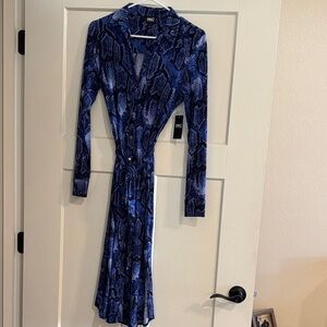 INC International Concepts Long Sleeve Blue Patterned Dress